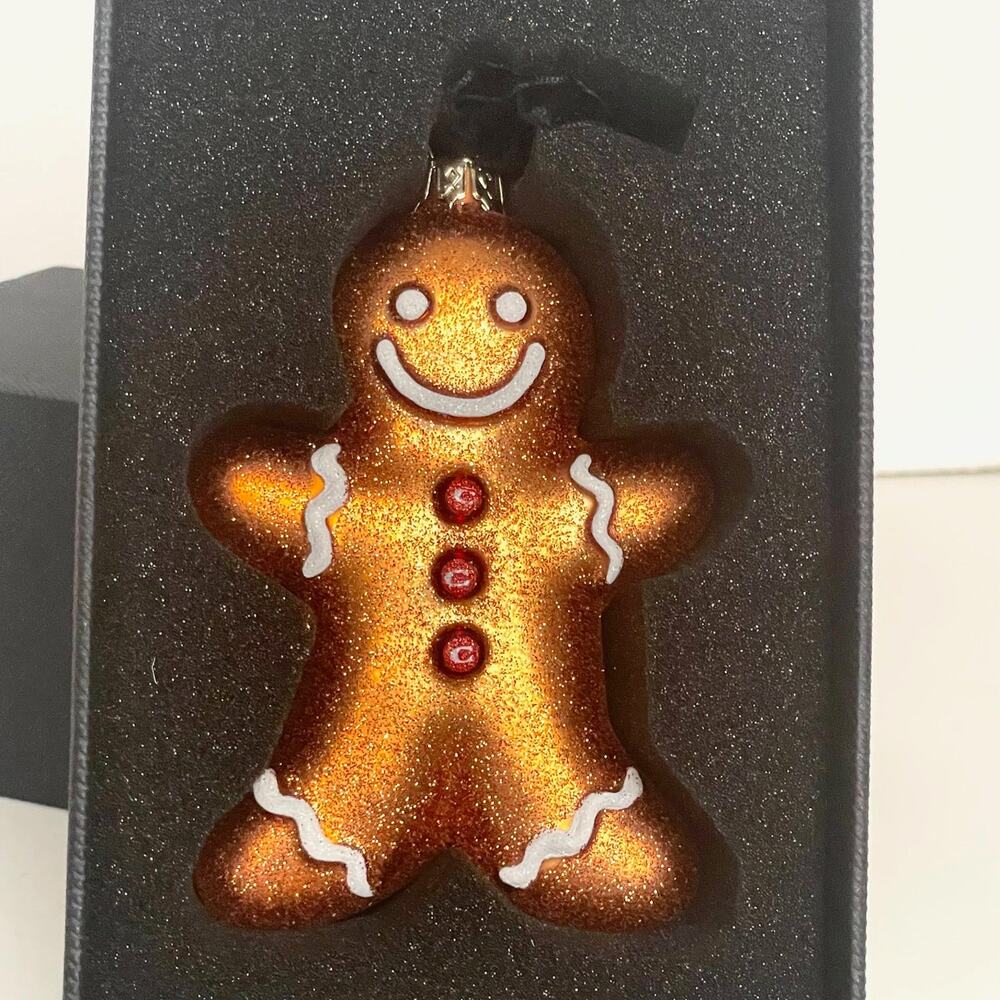 Coach Gingerbread Man Gold Glitter Glass Ornament CCD48